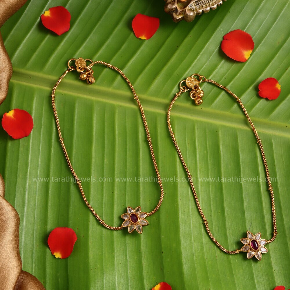 Beautiful Flower Design Jadau Anklets AK22