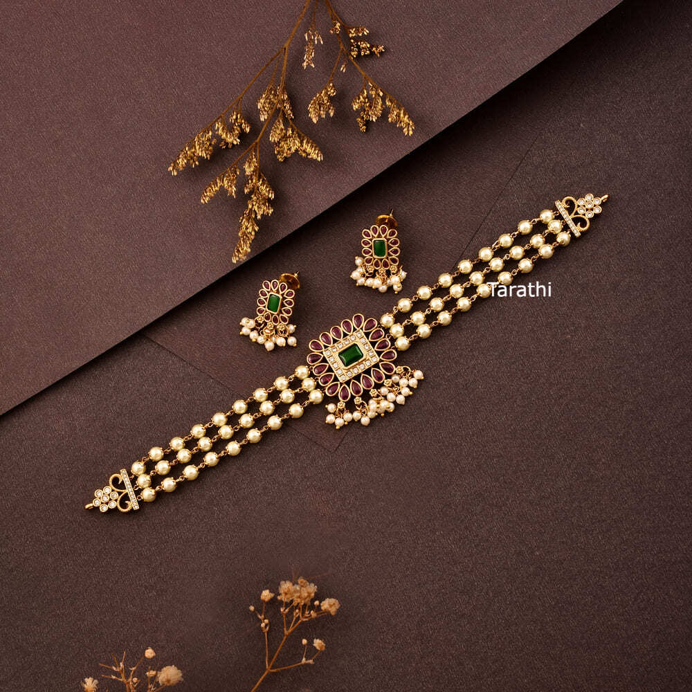 Three layered Pearl High Neck choker CH249