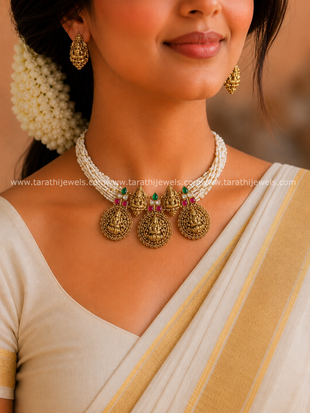 Jadau Pearl Beads choker CH441