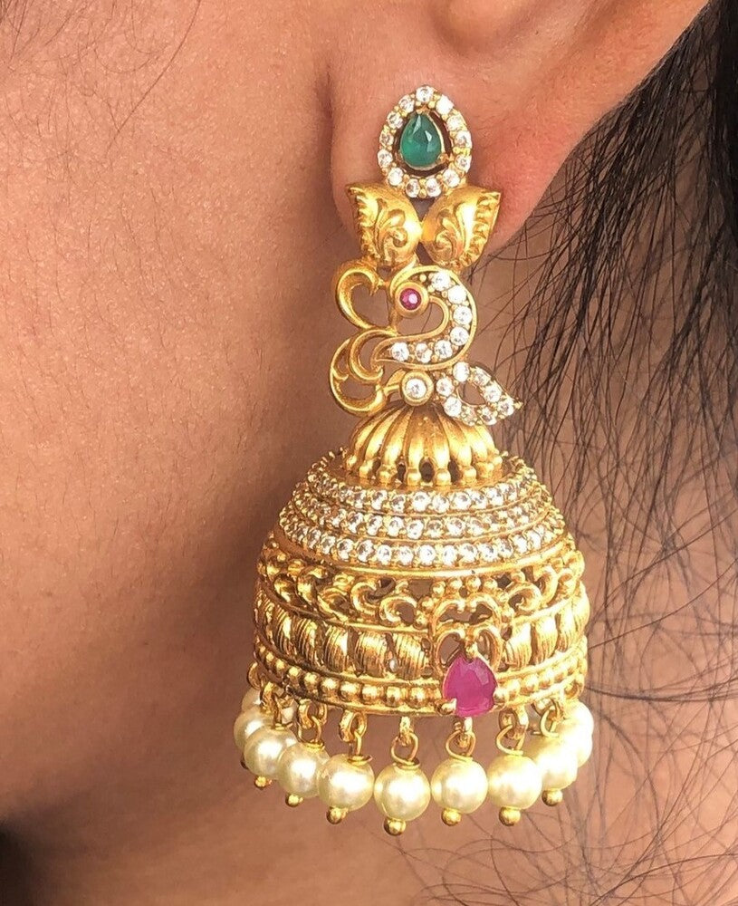 Amazing Gold tone Peacock Jumka EA133