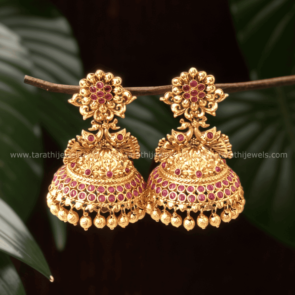 Gold tone peacock Pearl bridal Jumka EA405