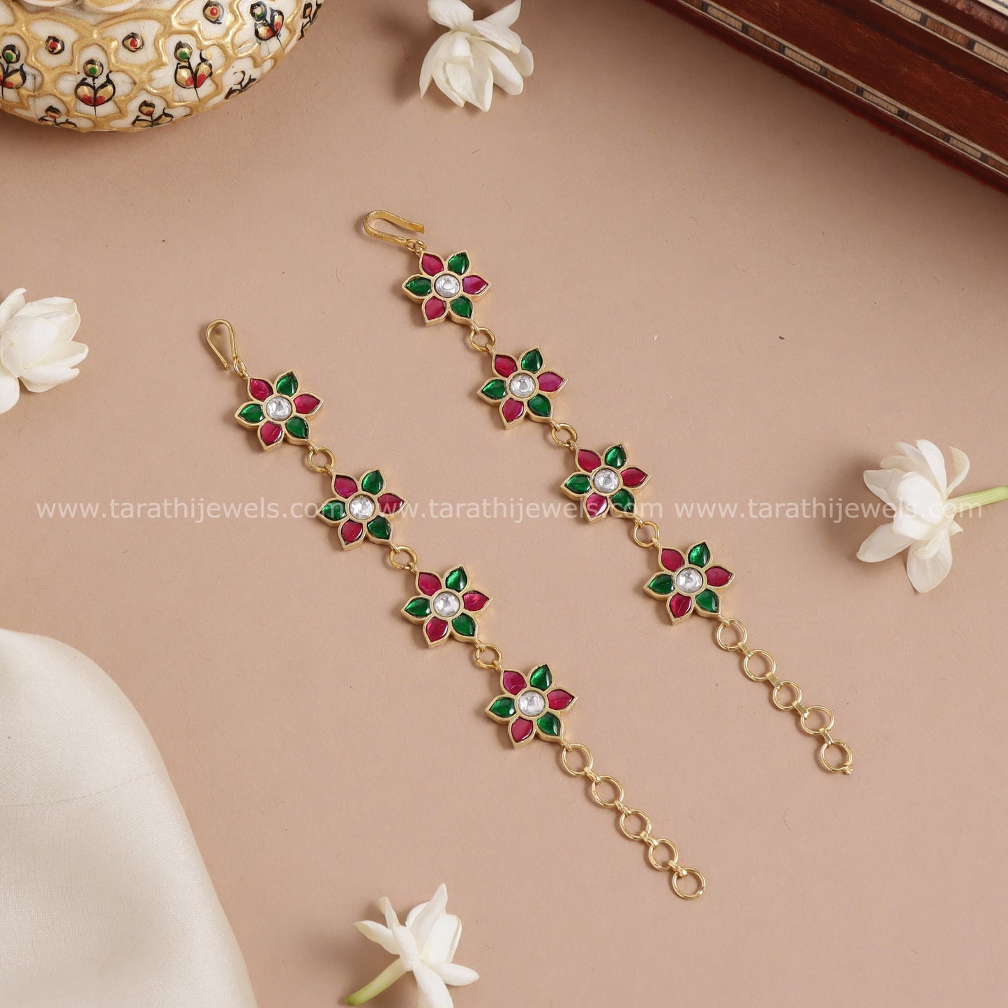 Flower Jadau Kundan Earring chain