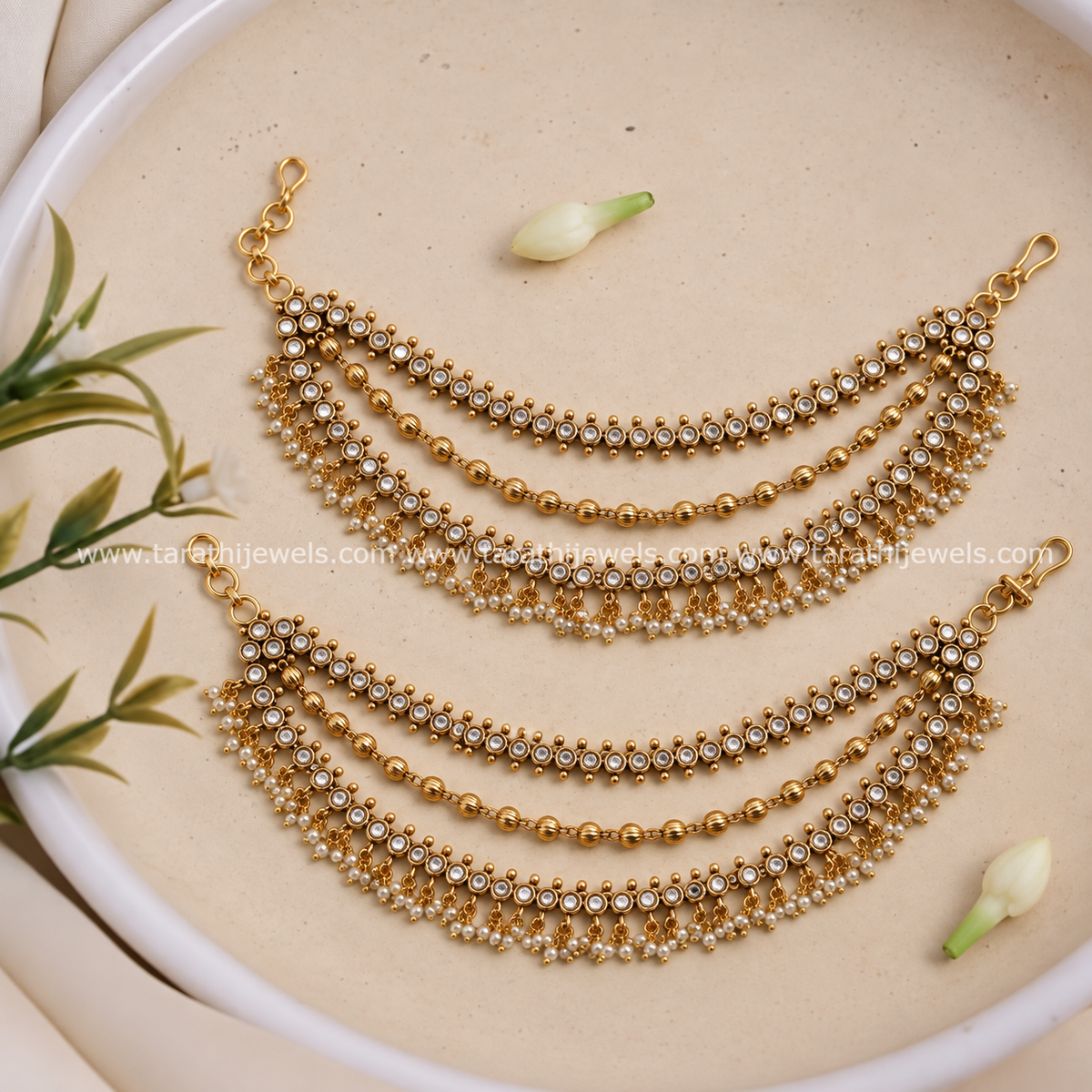Three Layered Pearl Drops Earring chain EC188