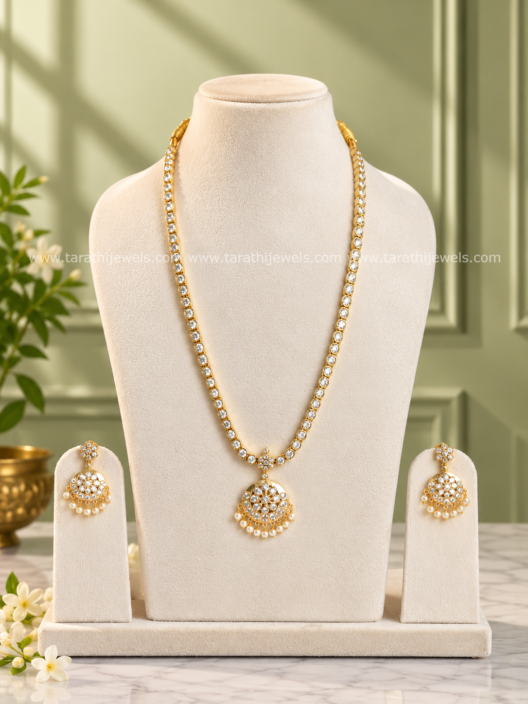 Premium Quality Ithanya Ad Stone Haaram with Earrings HA496