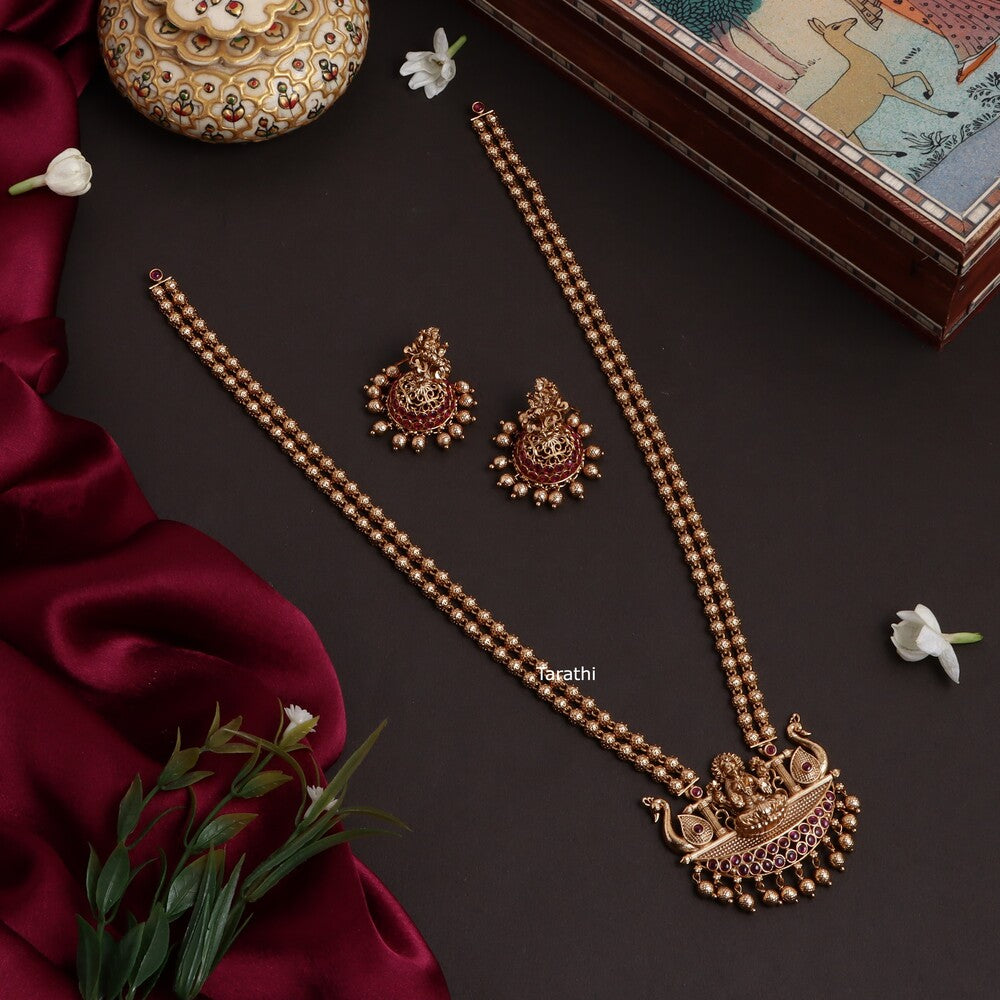 Gold Look alike Lakshmi Pendant Long Haaram HA172