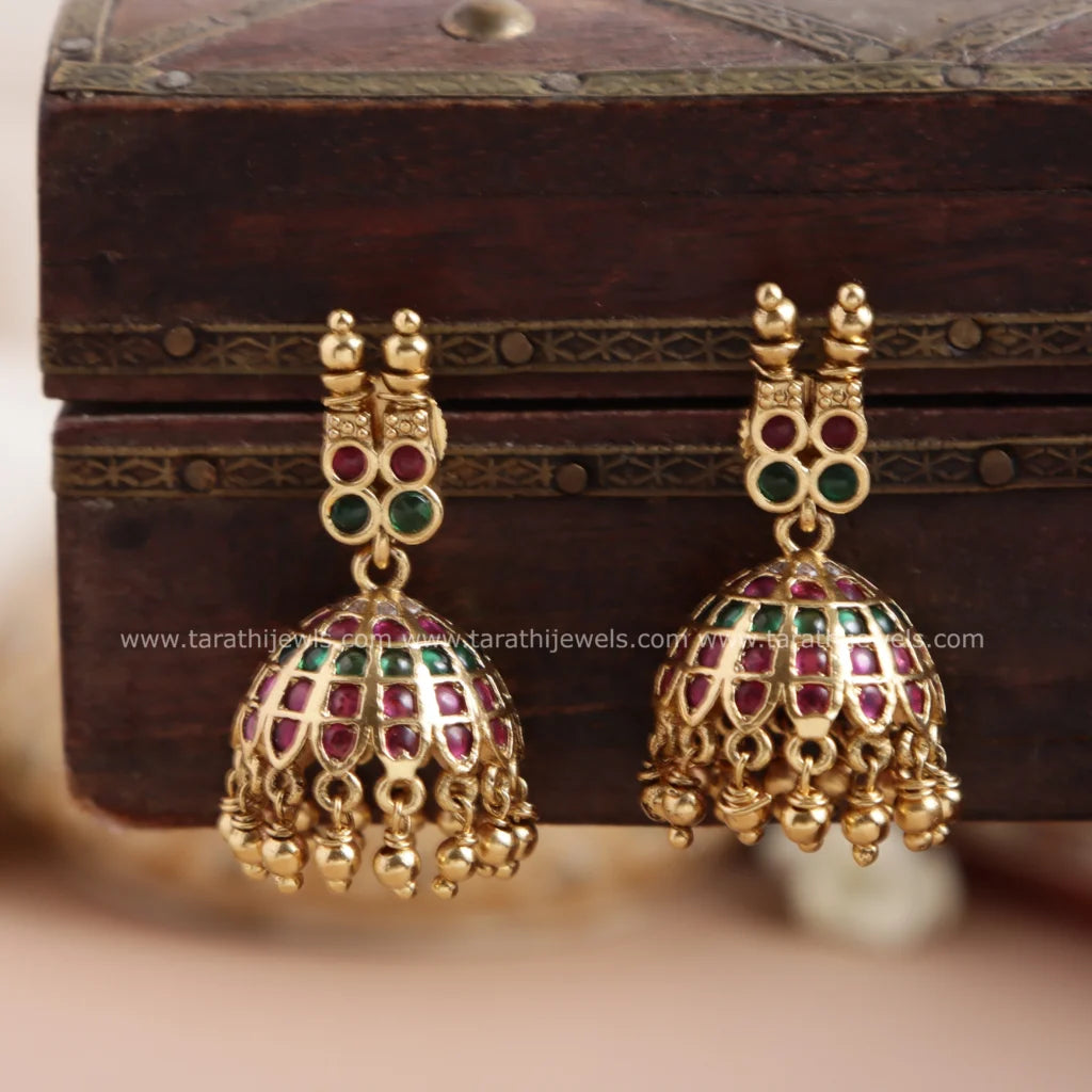 Gold toned Green with Ruby Kerala Traditional Necklace N796