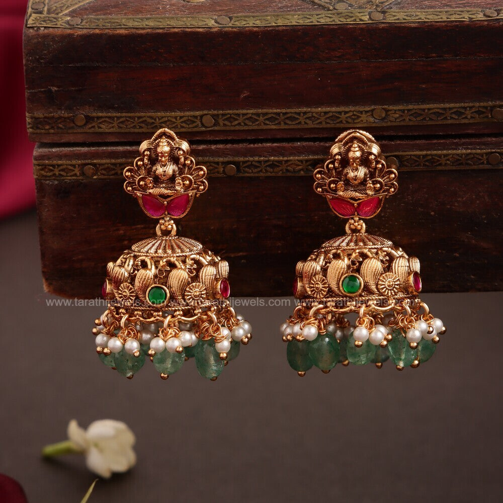Antique Finish Lakshmi Green drops Long Haaram HA226