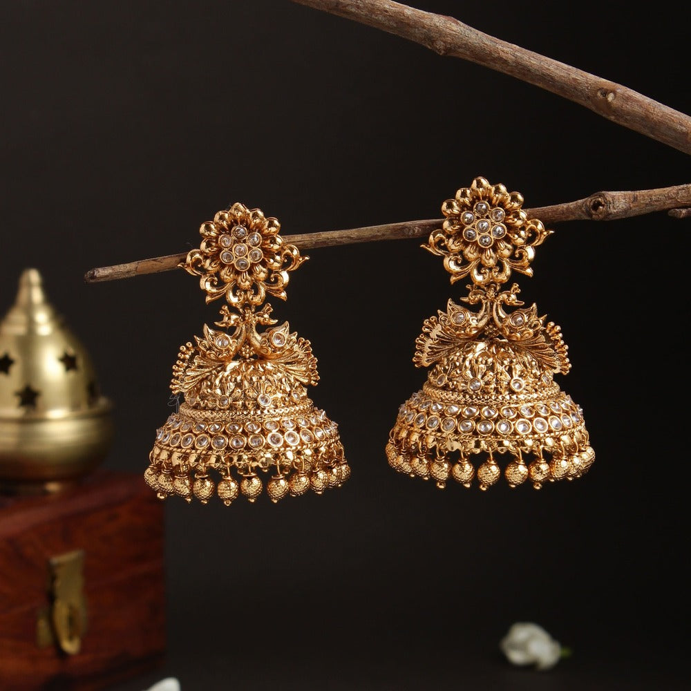 Gold tone peacock bridal Jumka EA316