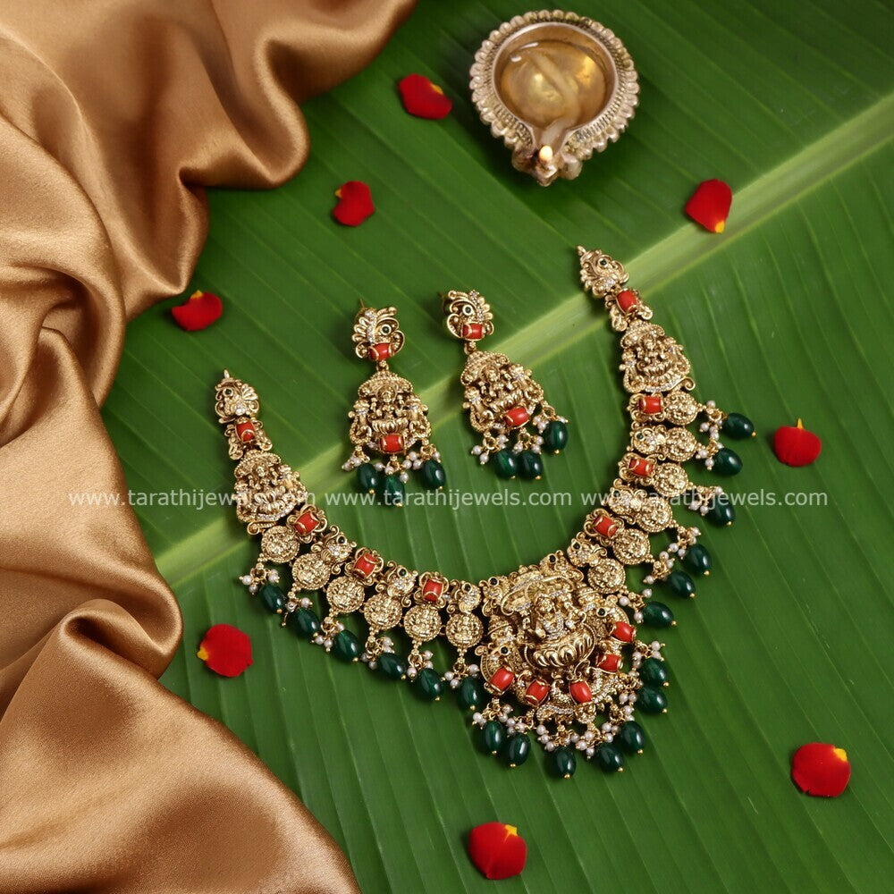 Kirithi Green Beads Temple Necklace N504