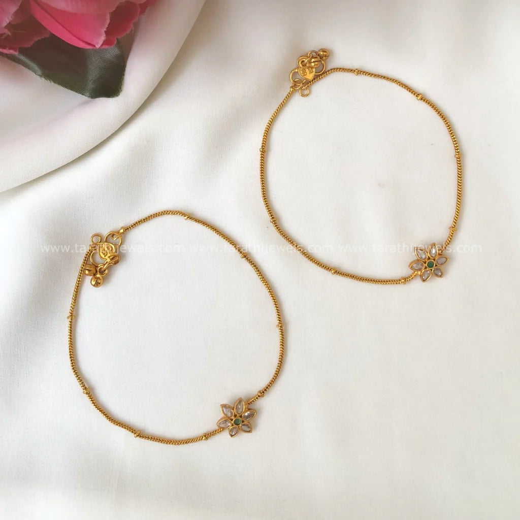 Beautiful Flower Design Jadau Anklets AK31