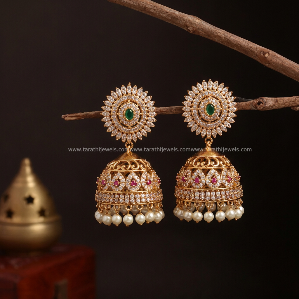 Classic American Diamond Stones Bridal Jumka EA606