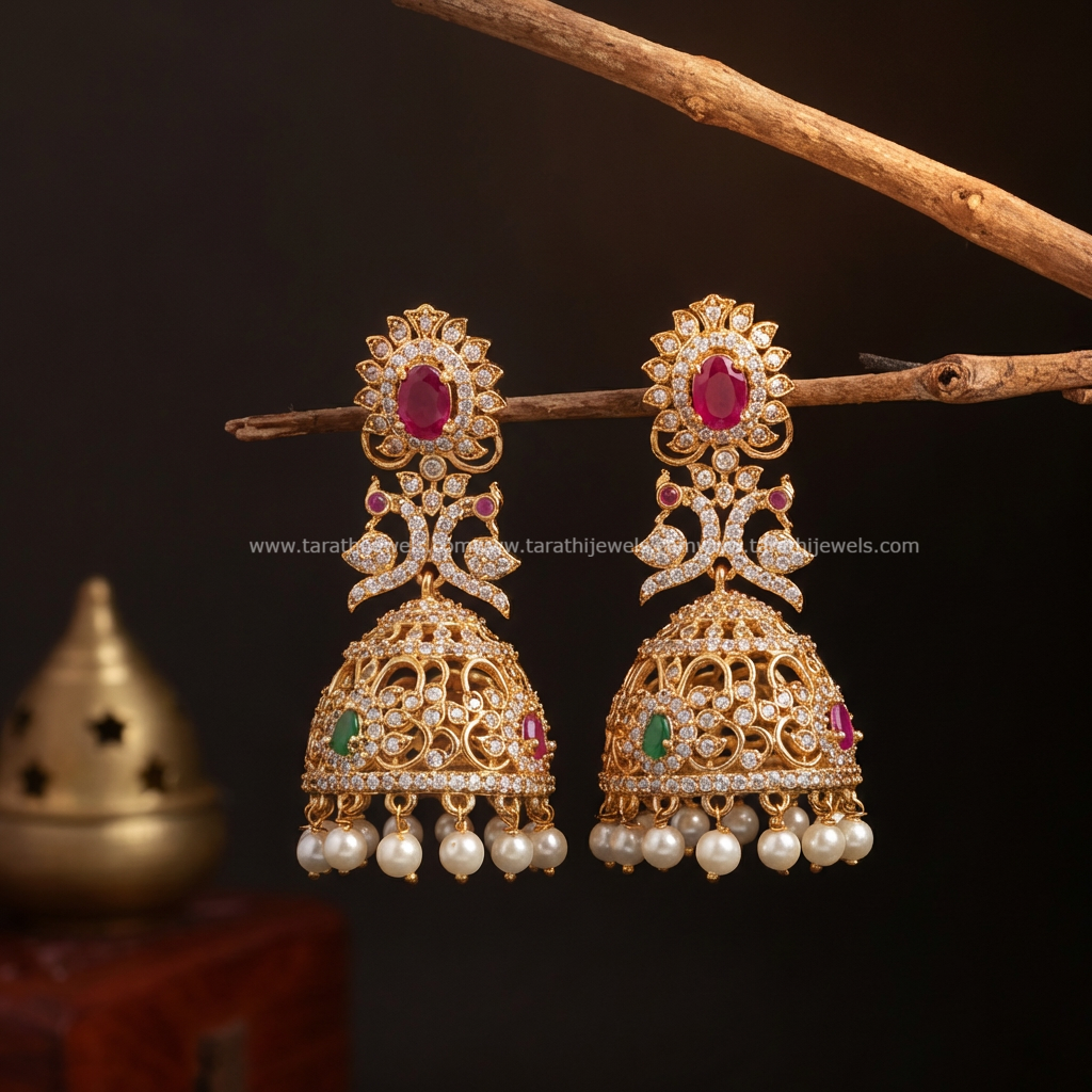 Classic American Diamond Stones Bridal Jumka EA605