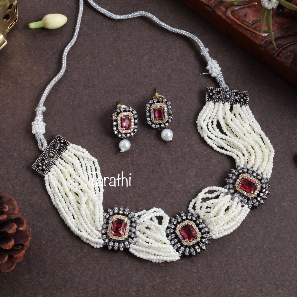 Pearl Victorian High Neck Choker CH174