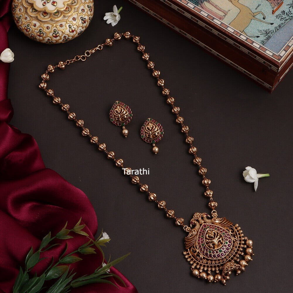 Gold Look alike Peacock Pendant haaram HA170