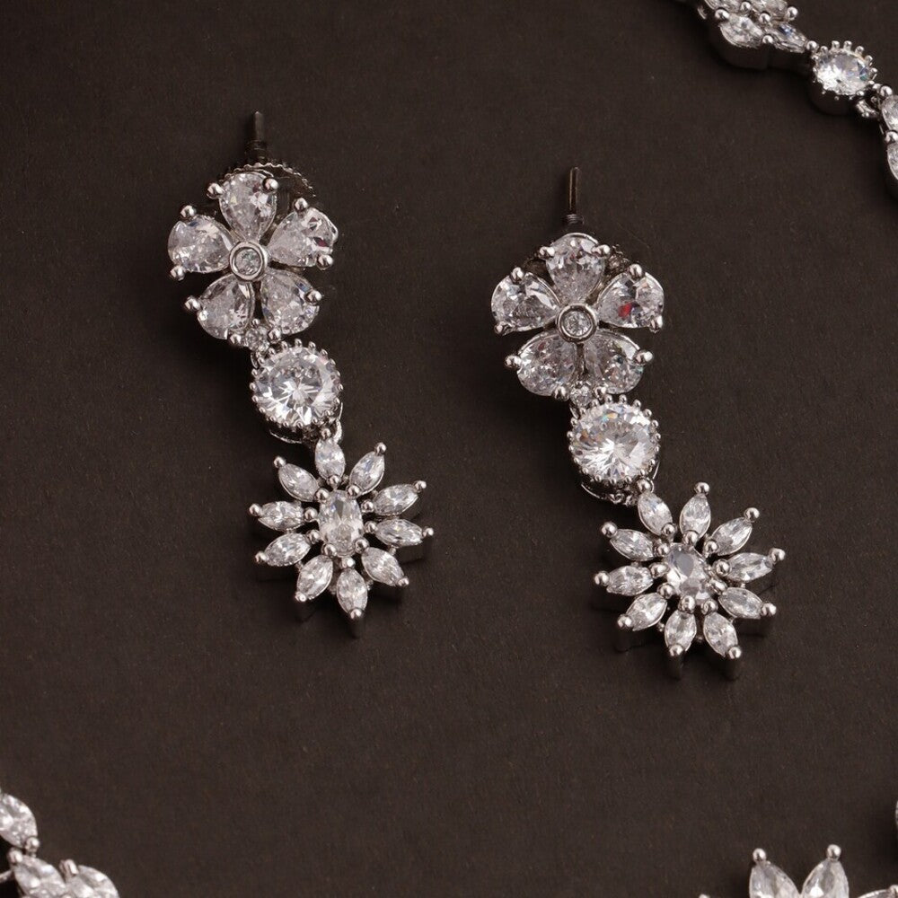 Floral Design Diamond Look alike Necklace N400