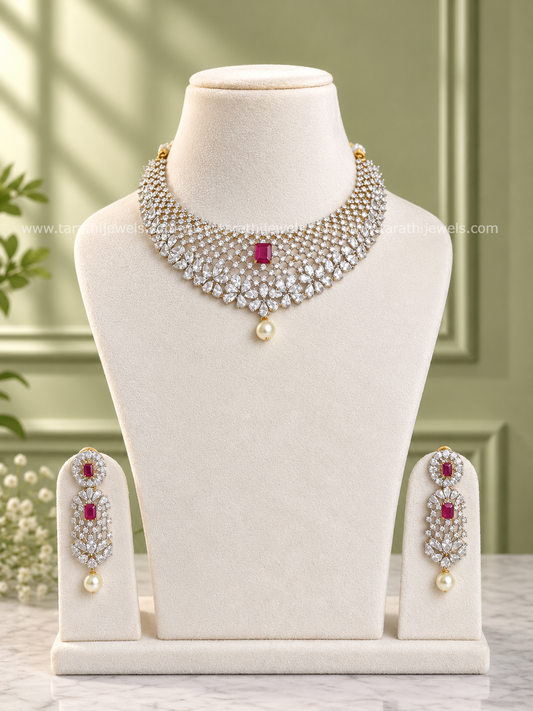 White Tone American Diamond Necklace AC58