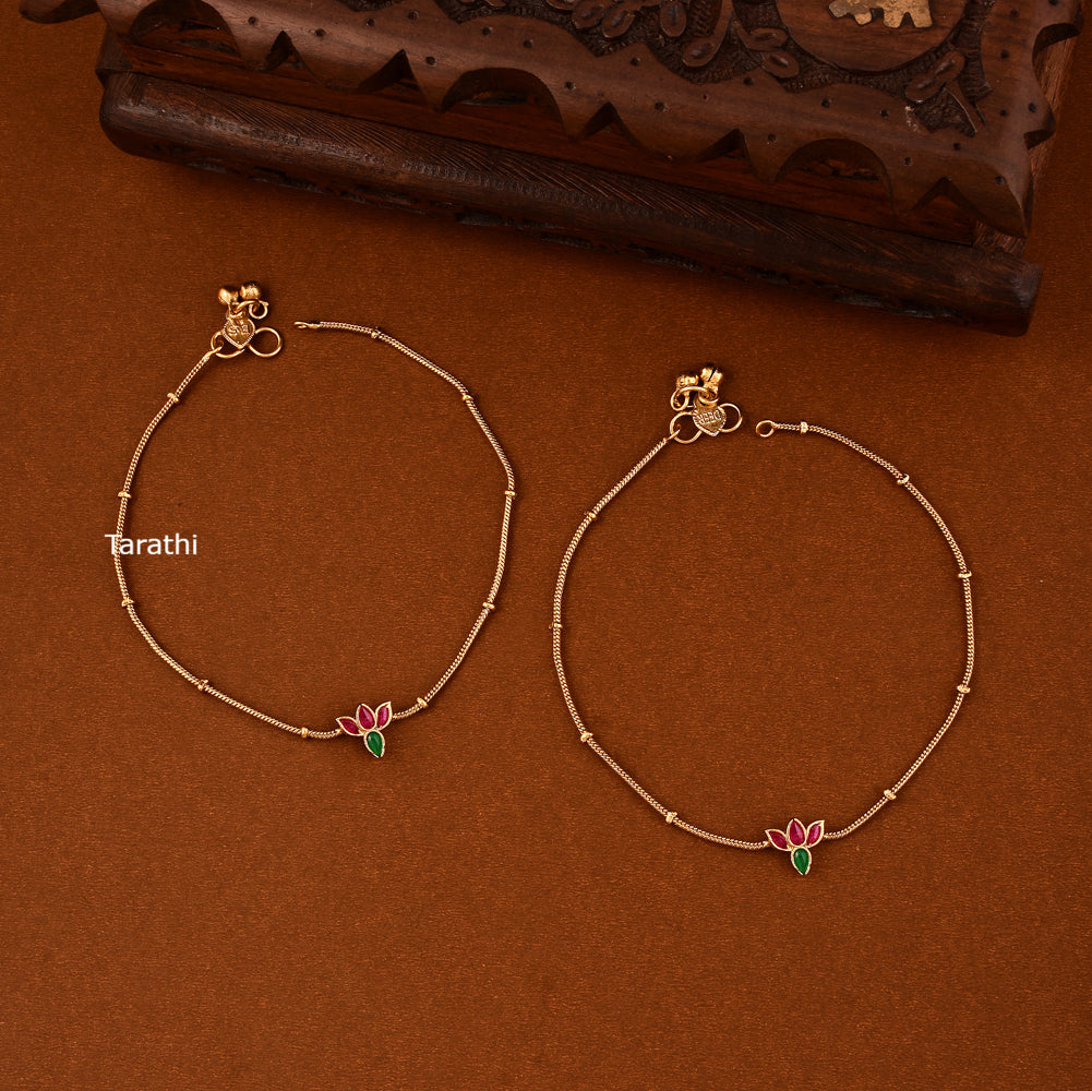 Elegant Lotus design Jadau Anklets AK01