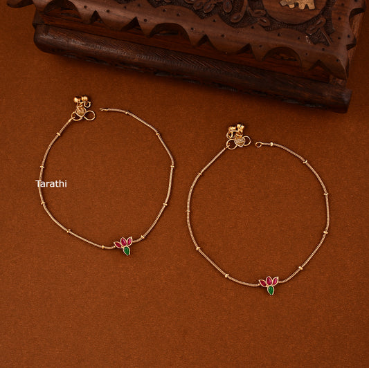 Elegant Lotus design Jadau Anklets AK01