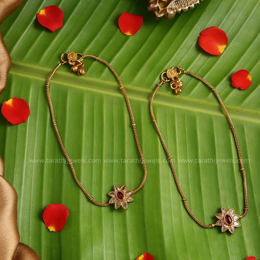 Beautiful Flower Design Jadau Anklets AK22