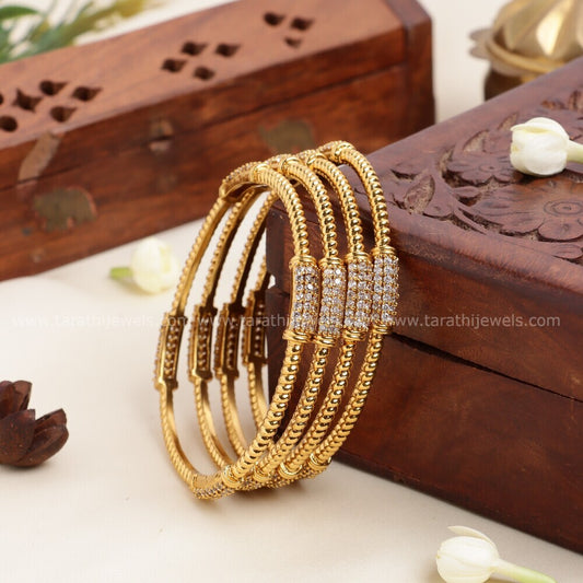 White Ad stone Gold Finish Bangle BA102