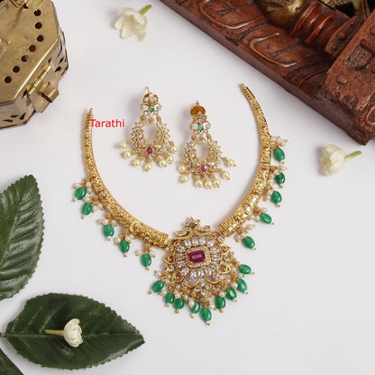 Green Pearl Drops Hasli Choker CH223