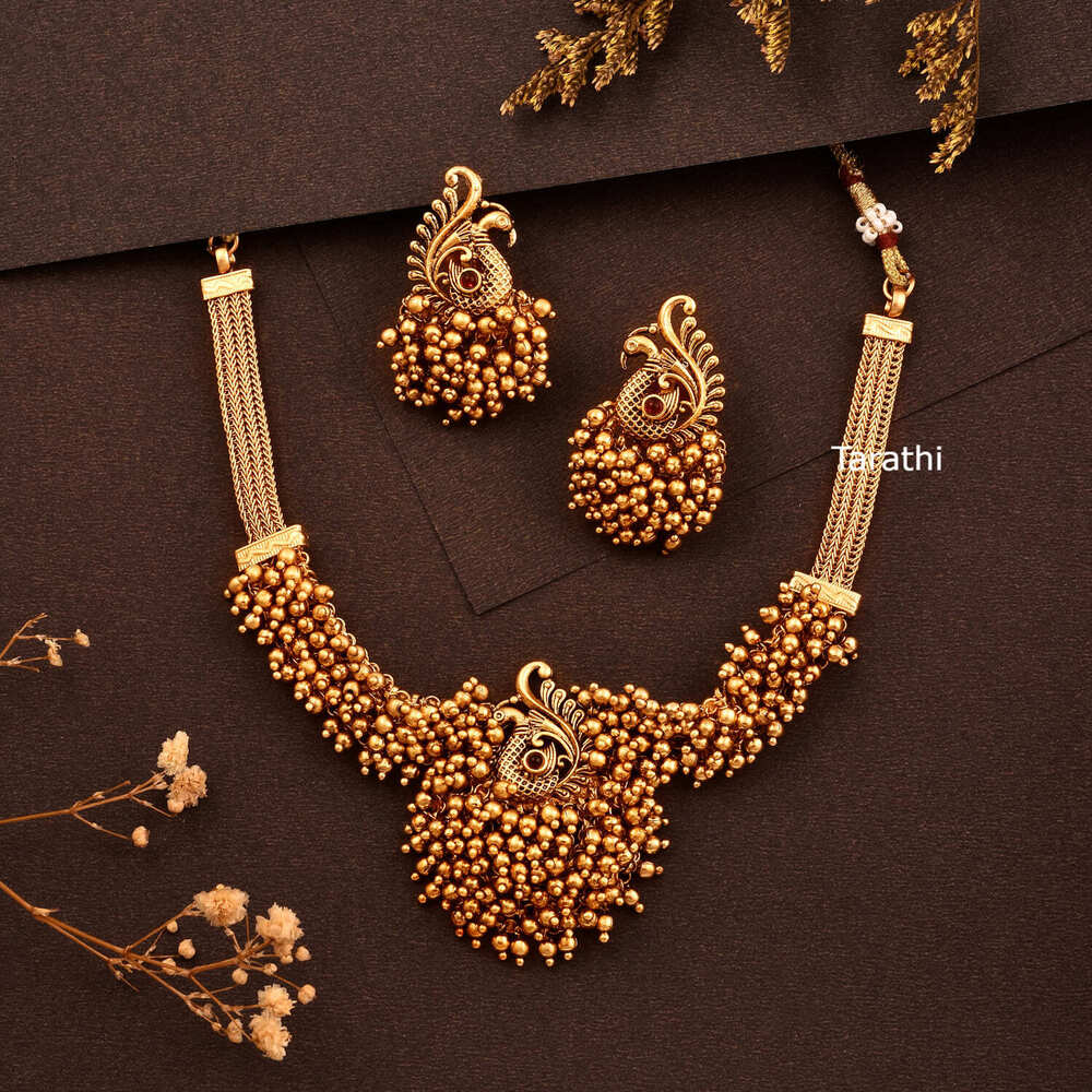 Amazing Peacock Gold Beads High Neck Choker CH229