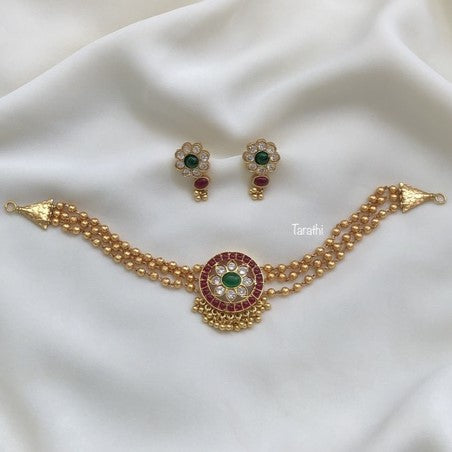Golden Beads Three Layered Choker CH82
