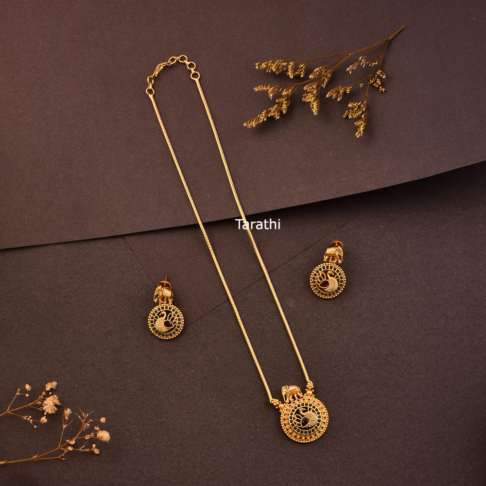 Peacock with Elephant Pendant Long chain HA158
