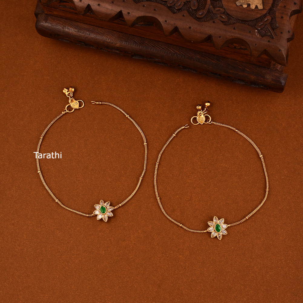 Beautiful Flower Design Jadau Anklets AK10