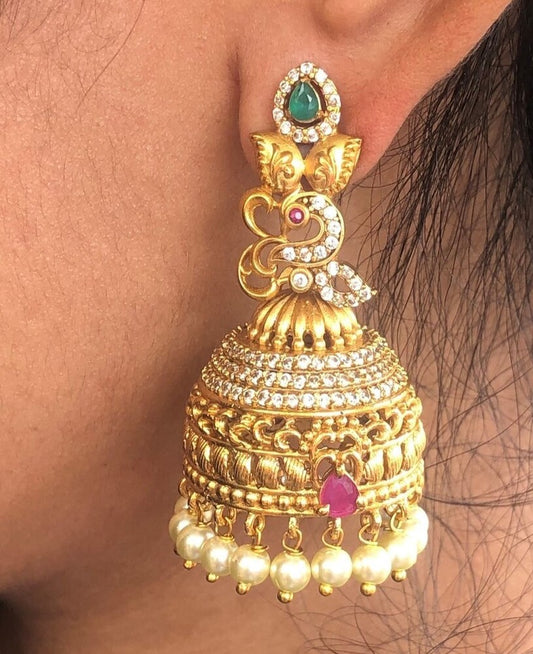 Amazing Gold tone Peacock Jumka EA133