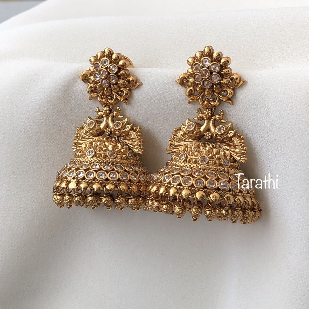 Amazing Gold tone Peacock Jumka EA255