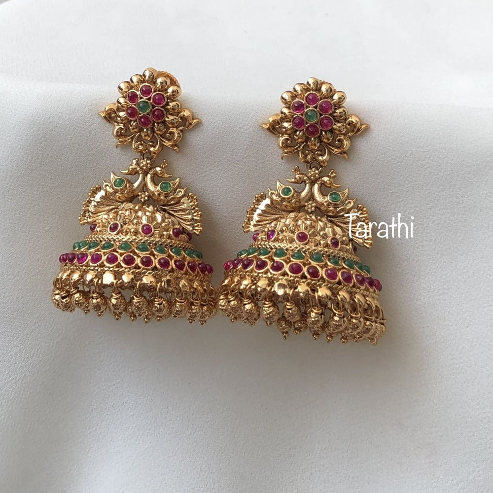 Amazing Gold tone Peacock Jumka EA258