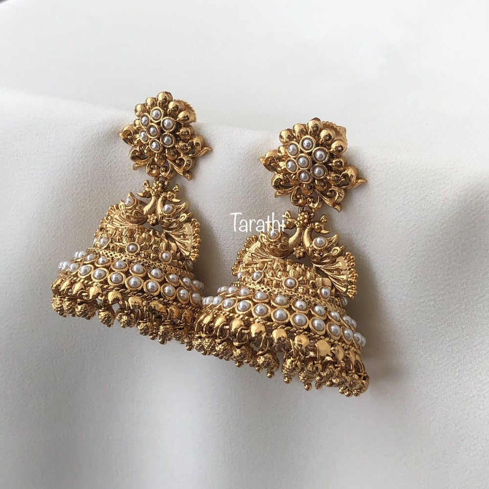 Amazing Gold tone Peacock Jumka EA259