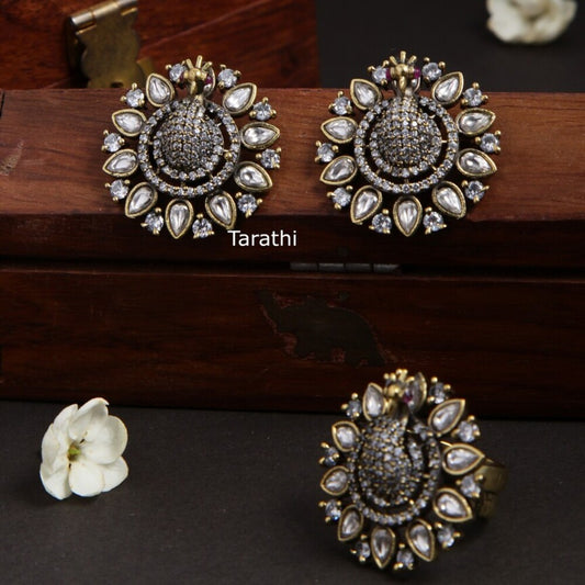 Peacock Design Victorian Earring and Finger ring combo EA345