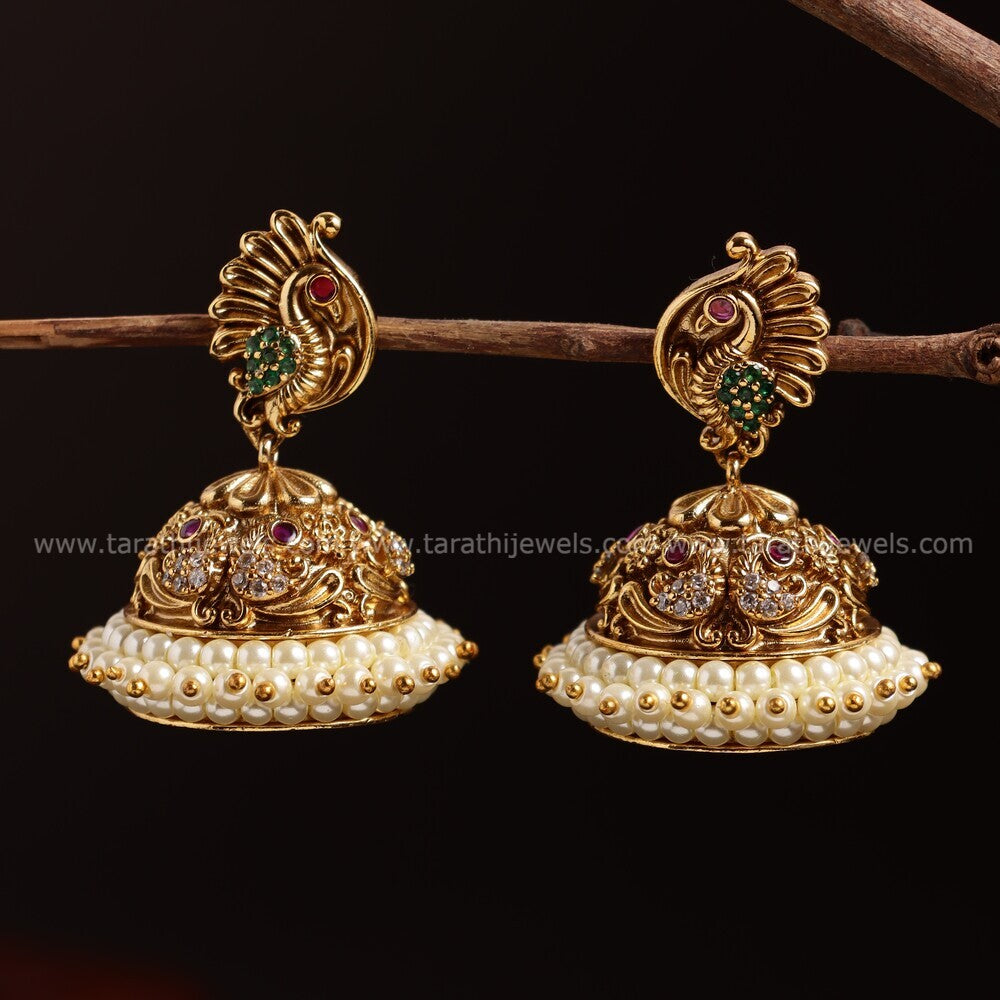 Amazing Gold tone Peacock Jumka EA384
