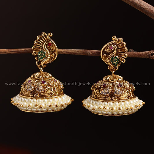 Amazing Gold tone Peacock Jumka EA384