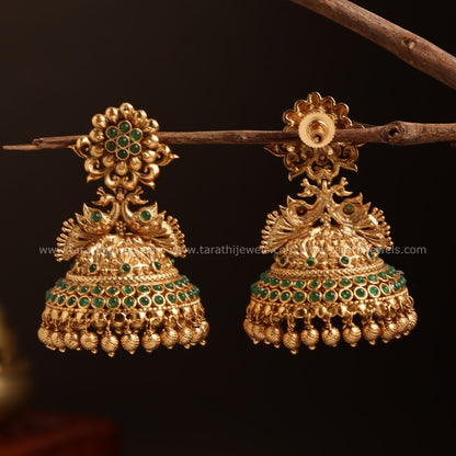 Gold tone peacock Pearl bridal Jumka EA416