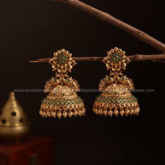Gold tone peacock Pearl bridal Jumka EA416