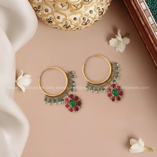 Megna Green Beads Chandabali Earrings EA560