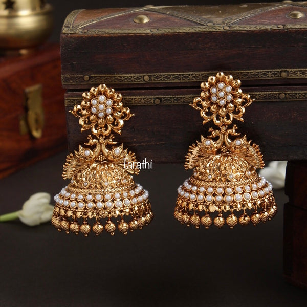Gold tone peacock Pearl bridal Jumka EA683