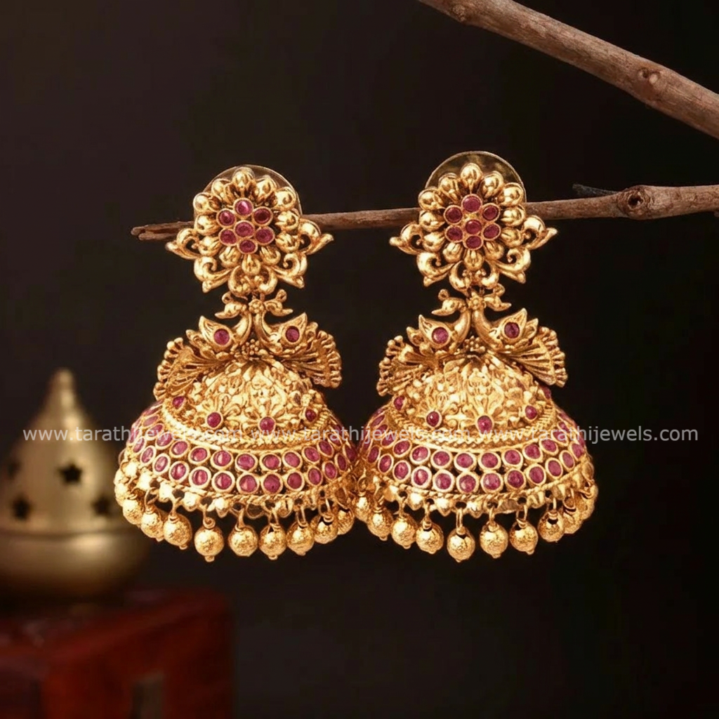 Gold tone peacock Pearl bridal Jumka  EA685