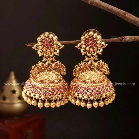 Gold tone peacock Pearl bridal Jumka  EA685