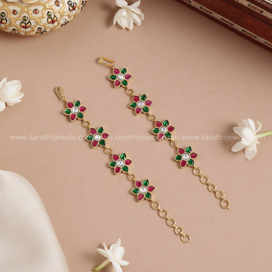 Flower Jadau Kundan Earring chain EC145