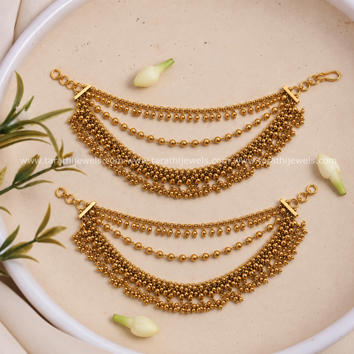 Bridal Three Layered Gold Drops Earring Chain EC193