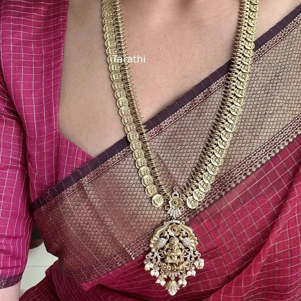 Gold Finish Lakshmi guttapusalu Long Haaram HA124