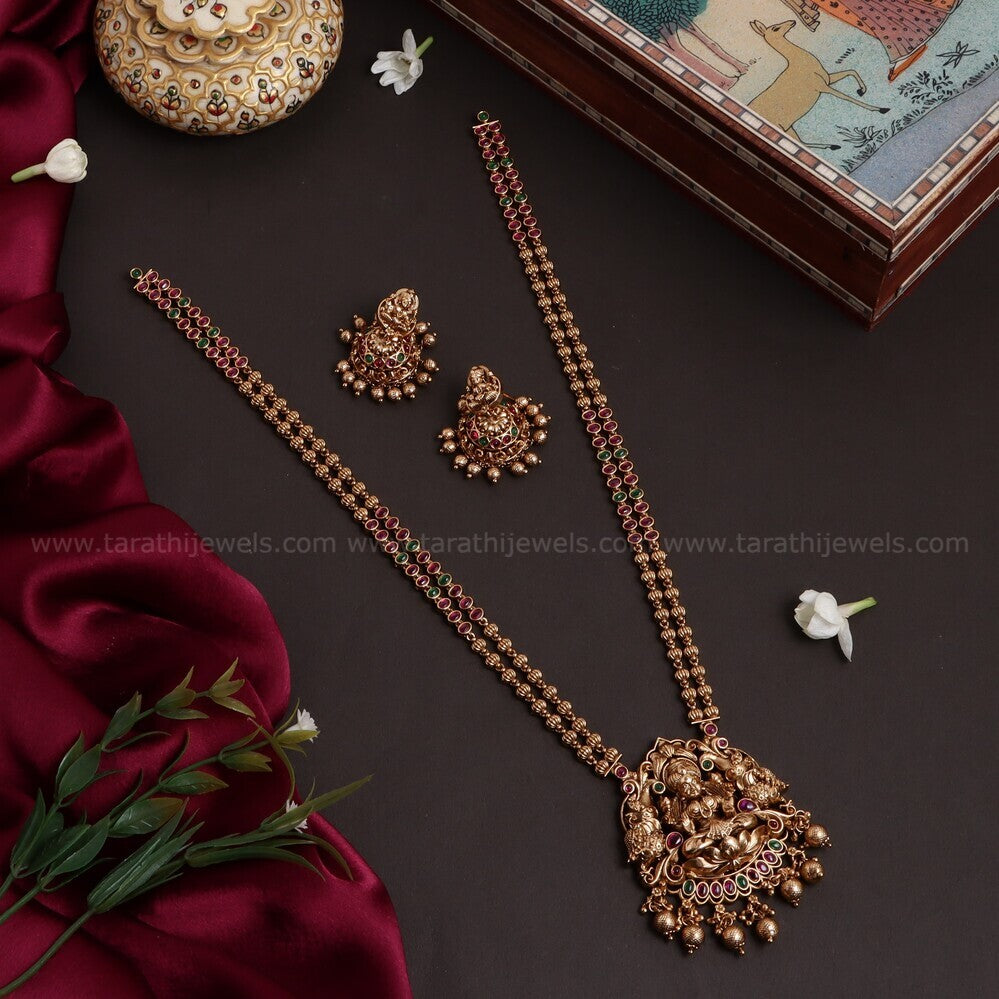Gold Look alike Lakshmi Pendant Long Haaram HA182