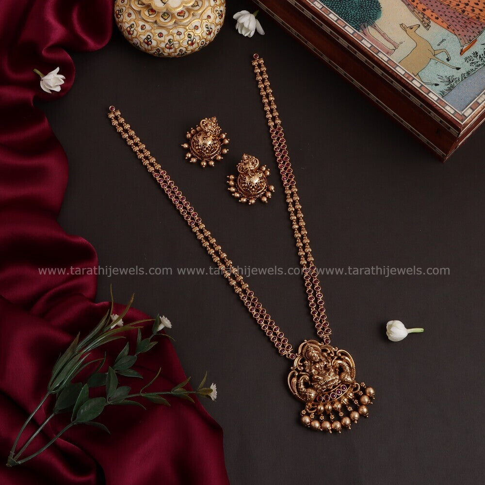 Gold Look alike Lakshmi Pendant Long Haaram HA219