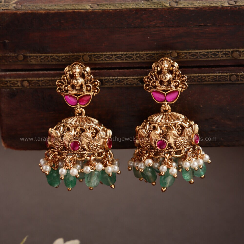 Antique Finish Lakshmi Green drops Long Haaram HA222