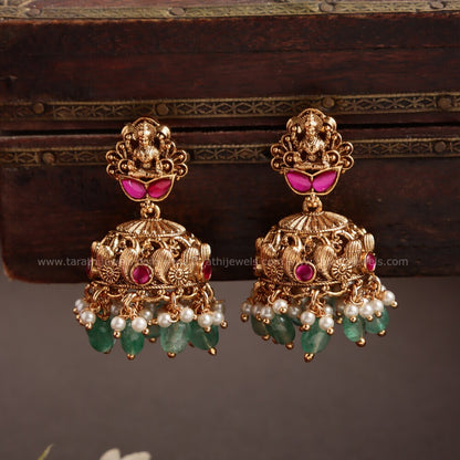 Antique Finish Lakshmi Green drops Long Haaram HA222