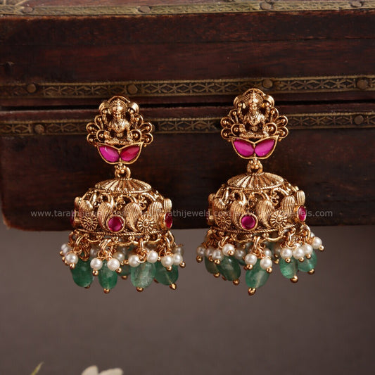 Antique Finish Lakshmi Green drops Long Haaram HA222